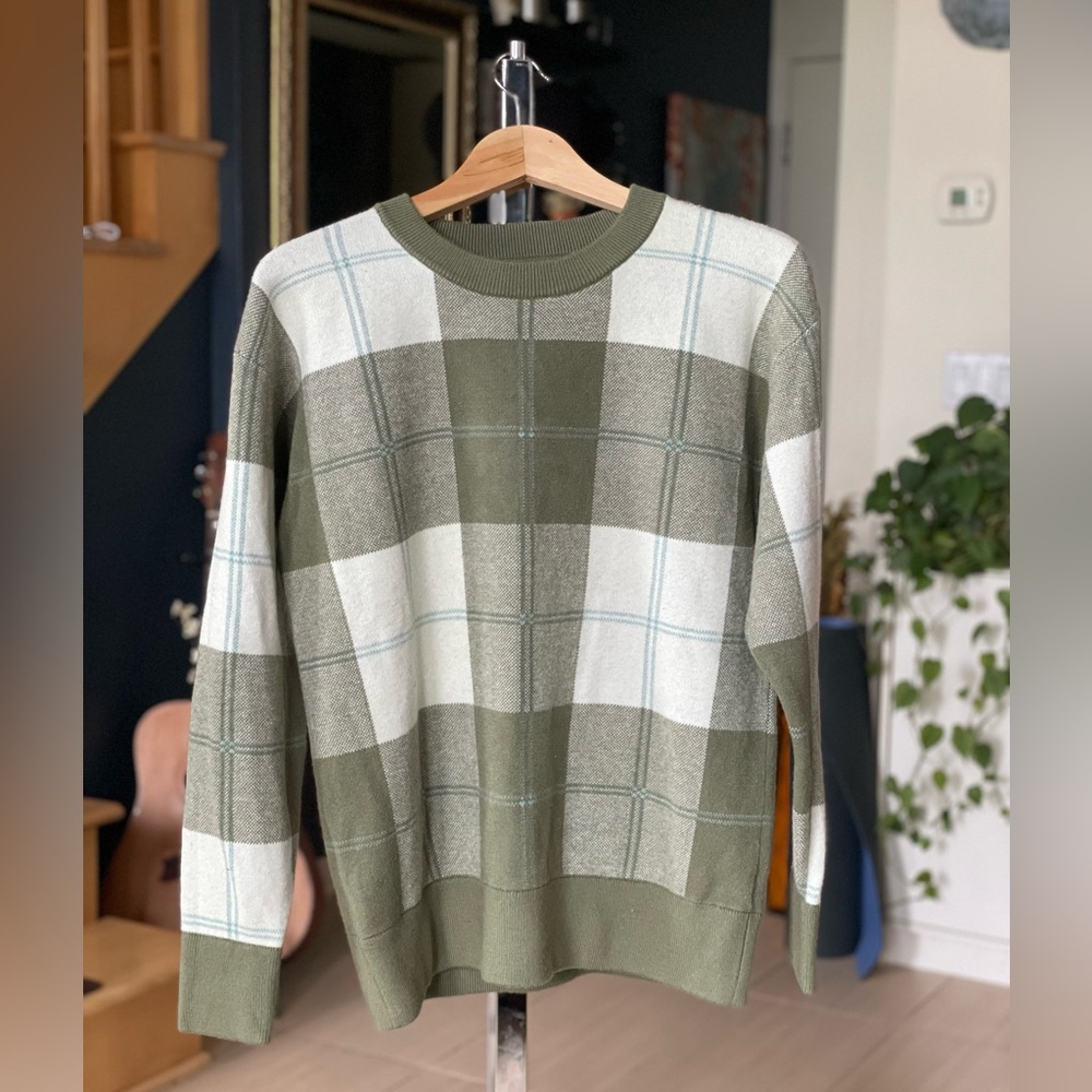 Rachel Zoe Sage and Cream Plaid Crewneck Sweater